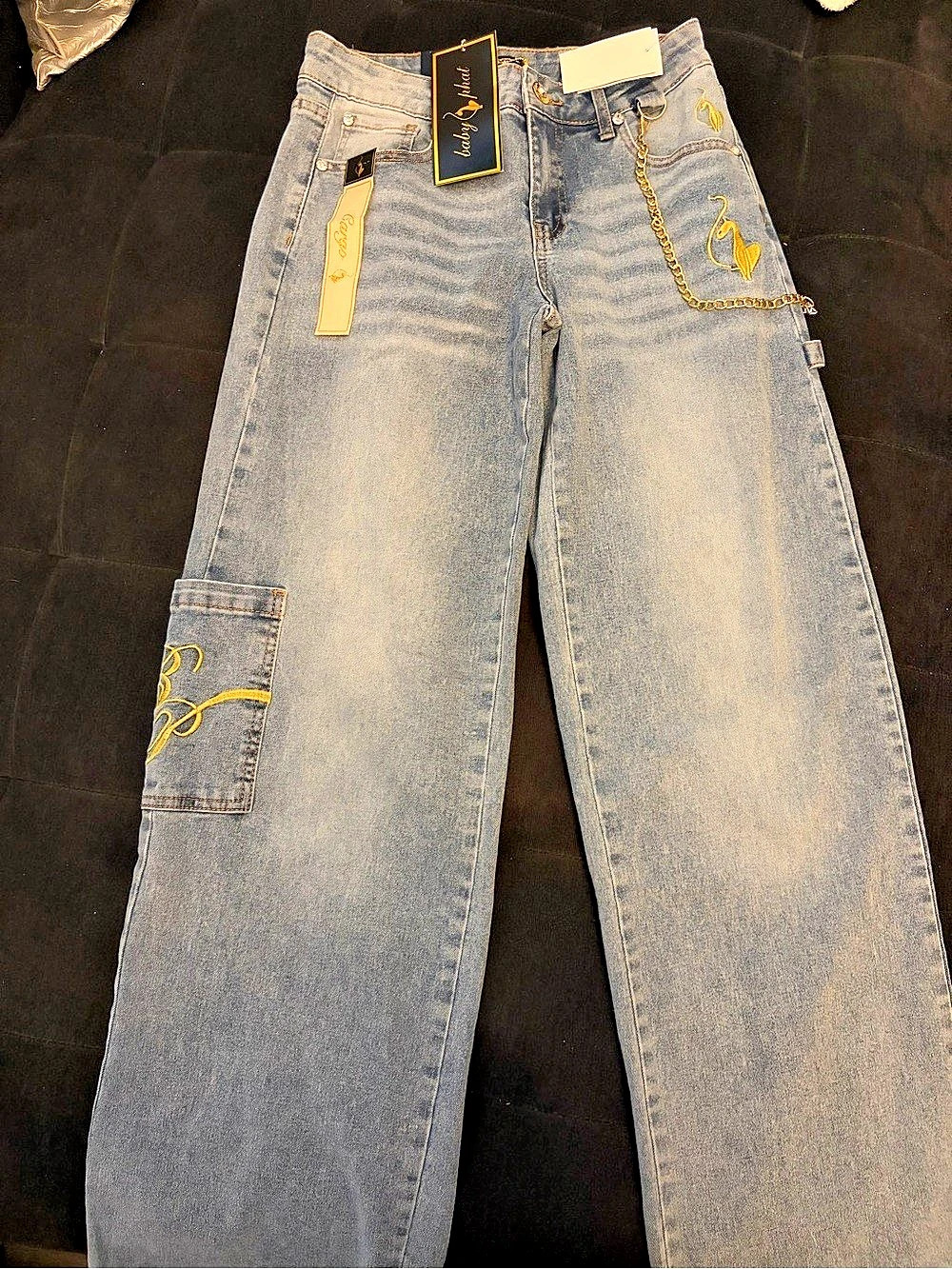 NWT Baby Phat Embroidered Wide Leg Jeans in Blue Size 3 & 5